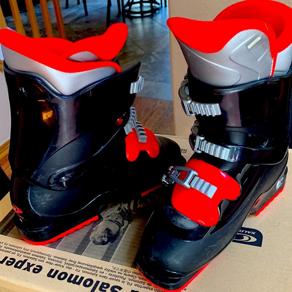 Black and red ski boots